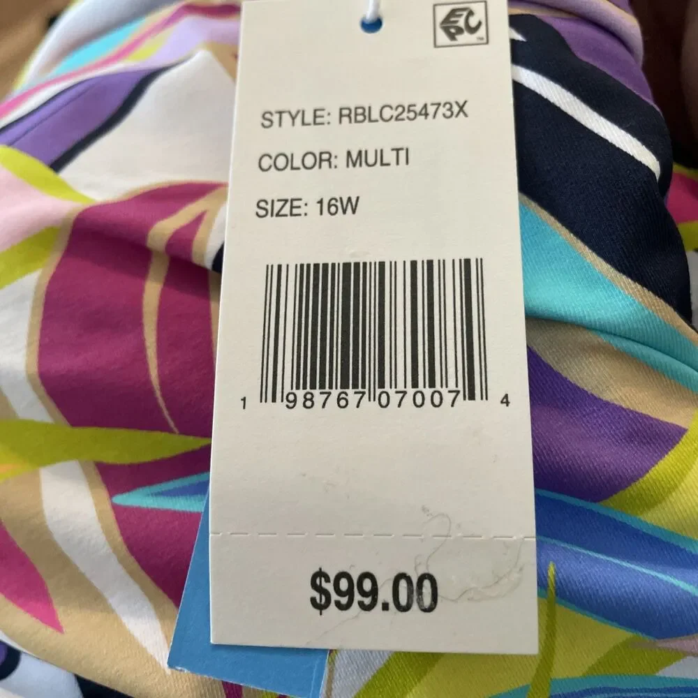 Bleu Rod Beattie Women’s Swim Multicolor Tropical Underwire Tankini Top Sz 16W